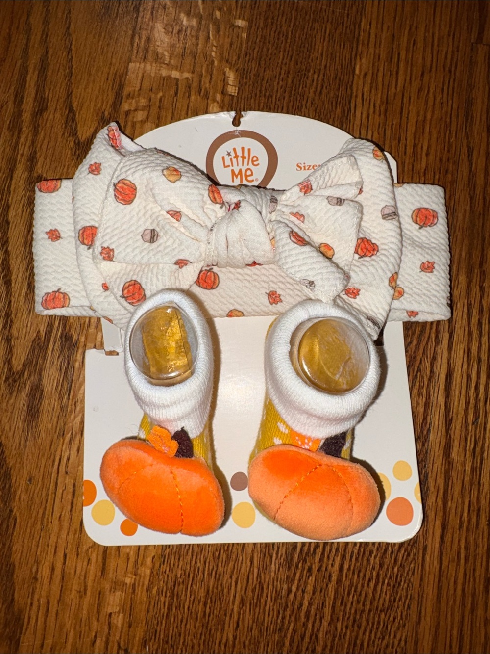 Little Me White Fall Print Headband and Orange Pumpkin Booties Set 0-12M